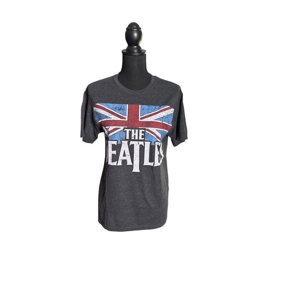 2014 Unisex "The Beatles" Union Jack Charcoal Gray Graphic Tee Shirt Size S - Picture 1 of 7